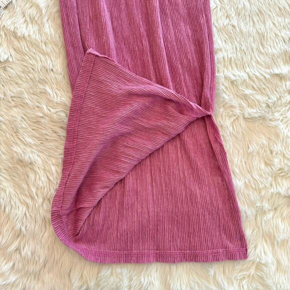 Zara Pink Ribbed High Waist Wide Leg Pull On Pants Large Side Slits - Picture 3 of 13